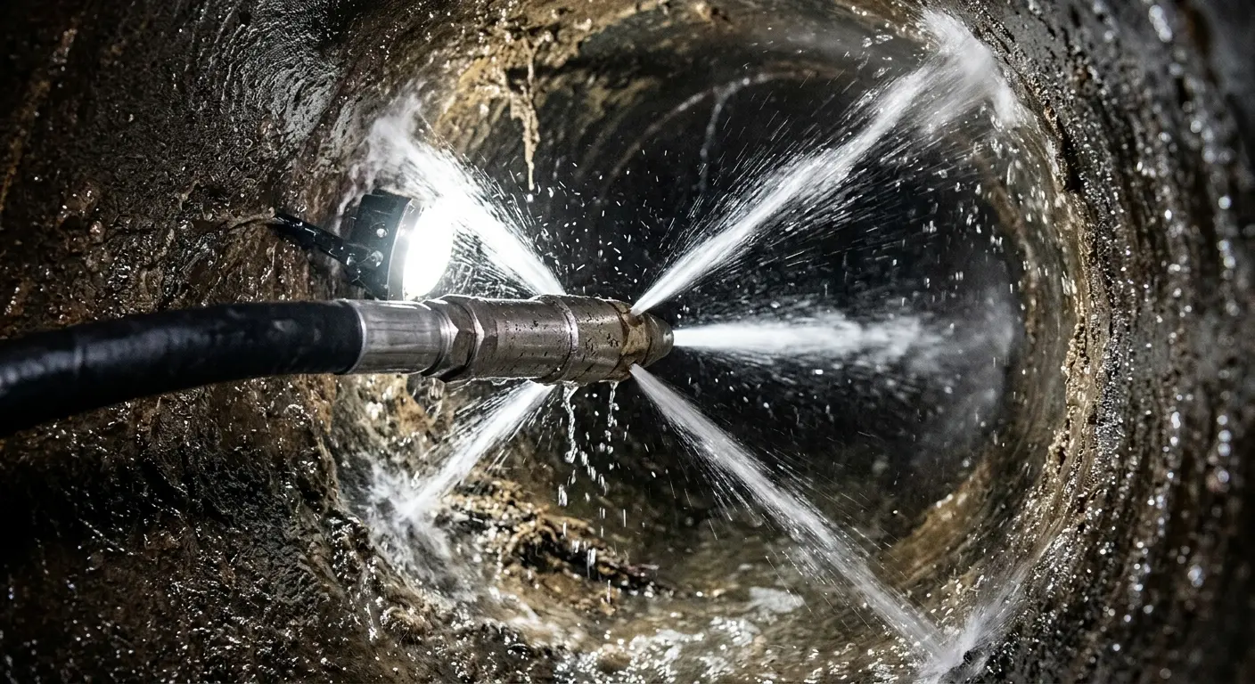 High-pressure hydro jetting nozzle cleaning sewer pipe for Trenchless Sewer Repair in Zion